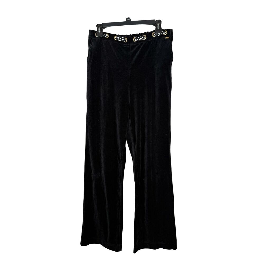 St John Black Velvet Pull on Pants Sz M Wide Leg Quiet Luxury Elevated Basic